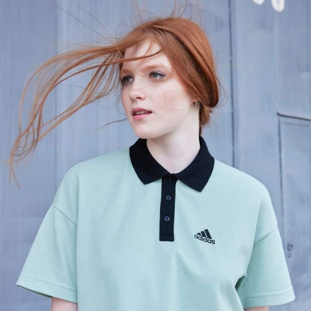 NWT Adidas Cropped Pique Polo Shirt Linen Green Size Small